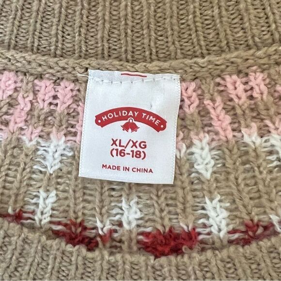 Holiday Time Ugly Pretty Fair Isle Christmas Winter Sweater, XL Tan/Pink NWT - Picture 7 of 10